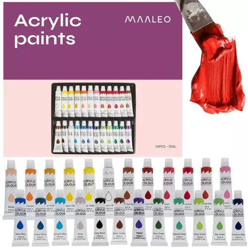 Set vopsele acrilice, 24 bucati, 24 culori, inodore, non-toxice, 12 ml, multicolor - imagine 15